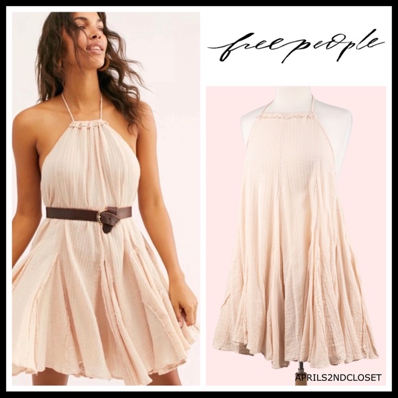 FREE PEOPLE BOHO FLOWY MINI HALTER SLIP DRESS A2C - Picture 14 of 16